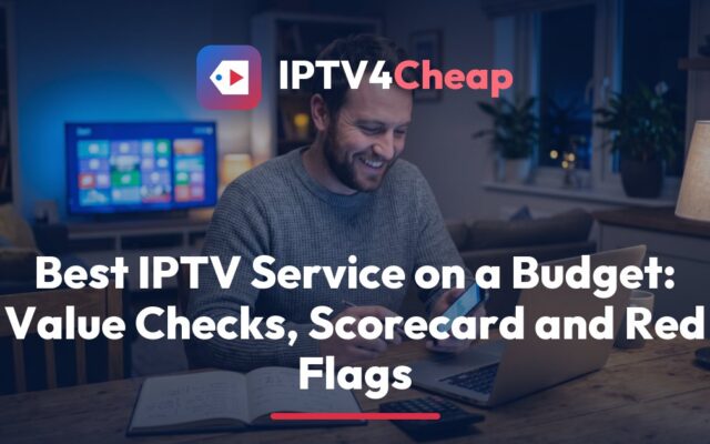 Viewer scoring providers on a paper checklist to pick the best IPTV service on a budget, with IPTV4Cheap plans in mind