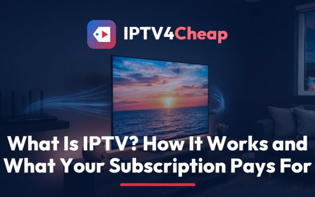 IPTV4Cheap guide to what is IPTV: TV with channel tiles, streaming stick, router cable and a cost calculator